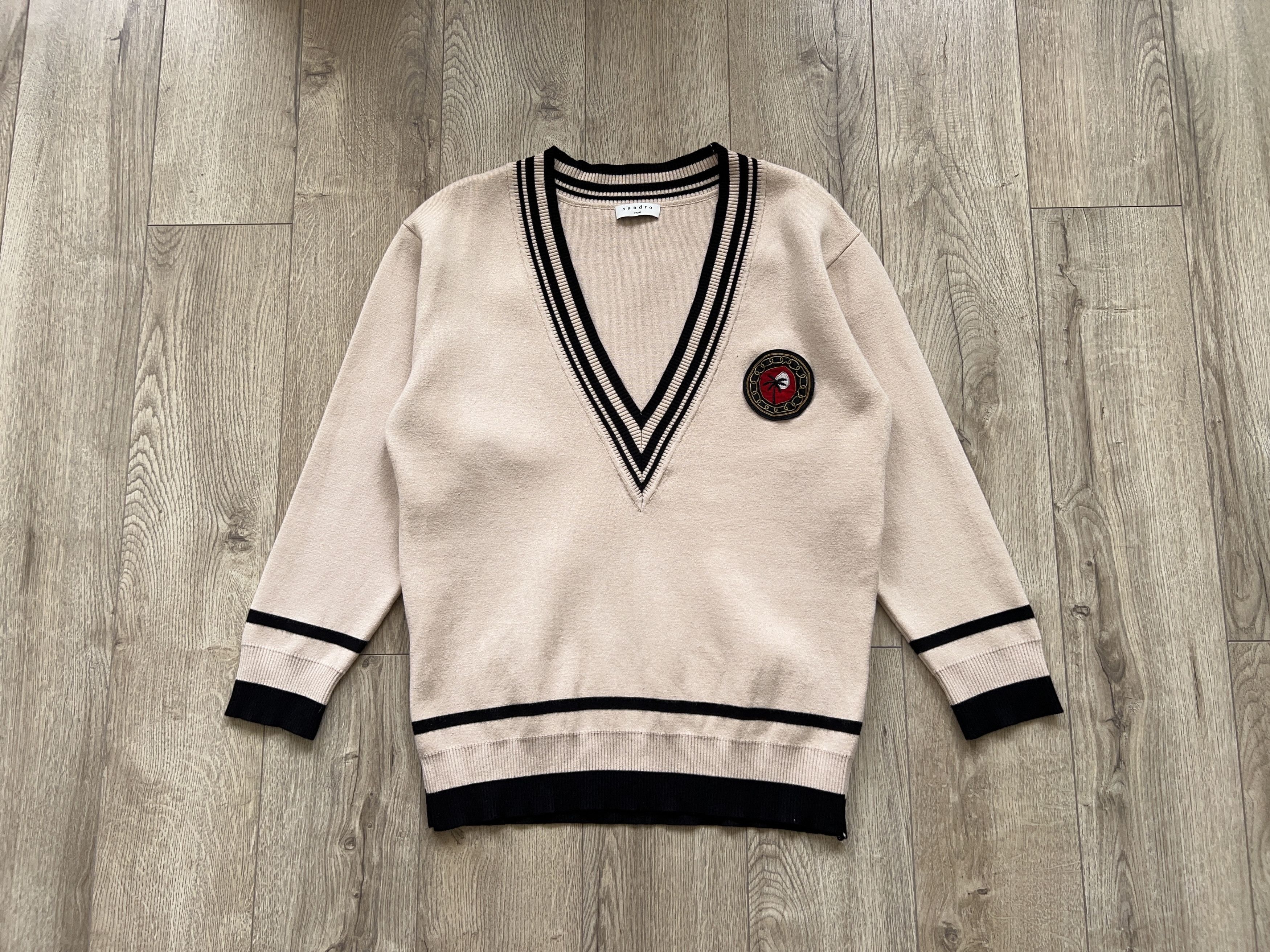 Designer × Sandro SANDRO Paris Palm Tree College Jumper V Neck Size 1 S Size S / US 4 / IT 40 - 2 Thumbnail