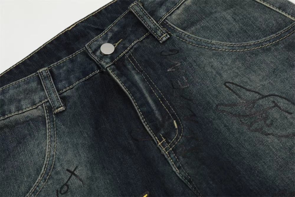Japanese Brand × Jean Hip-hop fun graffiti straight loose washed distressed jeans Size US 32 / EU 48 - 3 Thumbnail