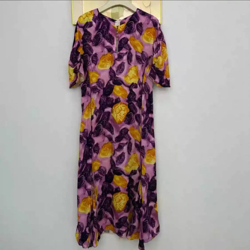 Marni Marni Purple Floral Print Midi Dress 0089 Size S / US 4 / IT 40 - 1 Thumbnail