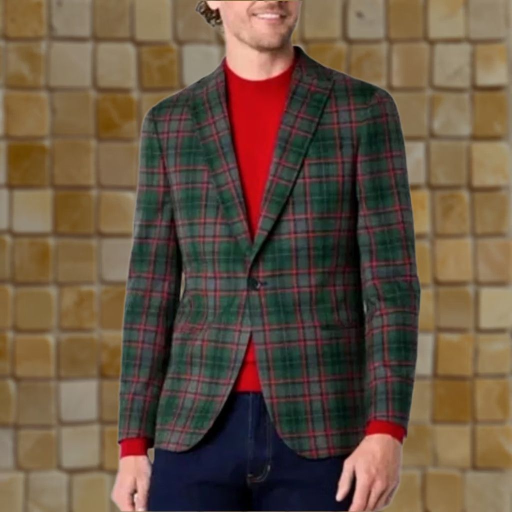 Vintage VINTAGE J.FERRAR SLIM SUIT JACKET GREEN RED TARTAN SIZE S 34/36 360 STRETCH Size 36R - 1 Preview