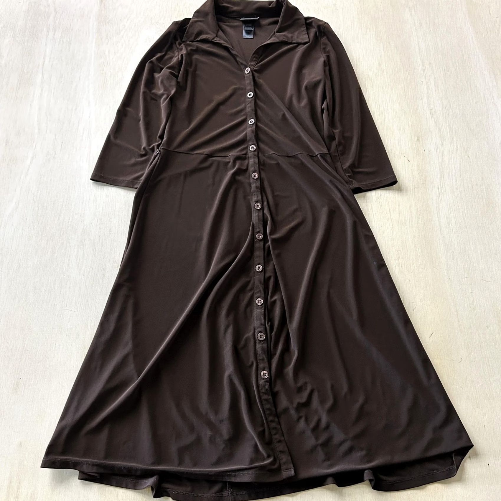 Vintage Bisou Bisou Dress Womens 8 Brown Button Front Collared Shirt Dress Knee Length Womens 8 Brown Button Front Collared Shirt Dress Knee Length Size M / US 6-8 / IT 42-44 - 2 Thumbnail