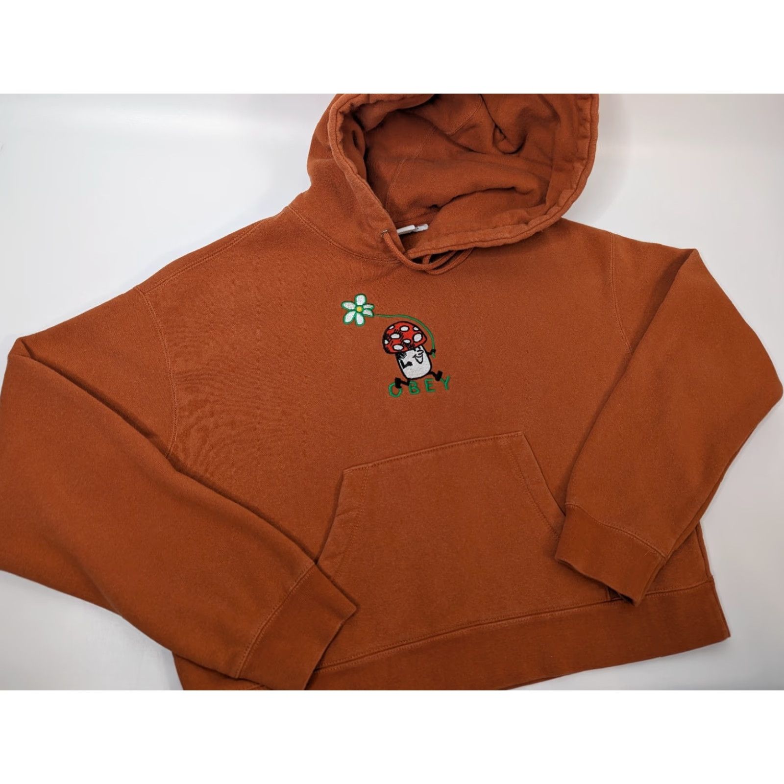 Obey OBEY Flower Embroidered Orange Pullover Hoodie Women’s Size Small Size S / US 4 / IT 40 - 2 Thumbnail