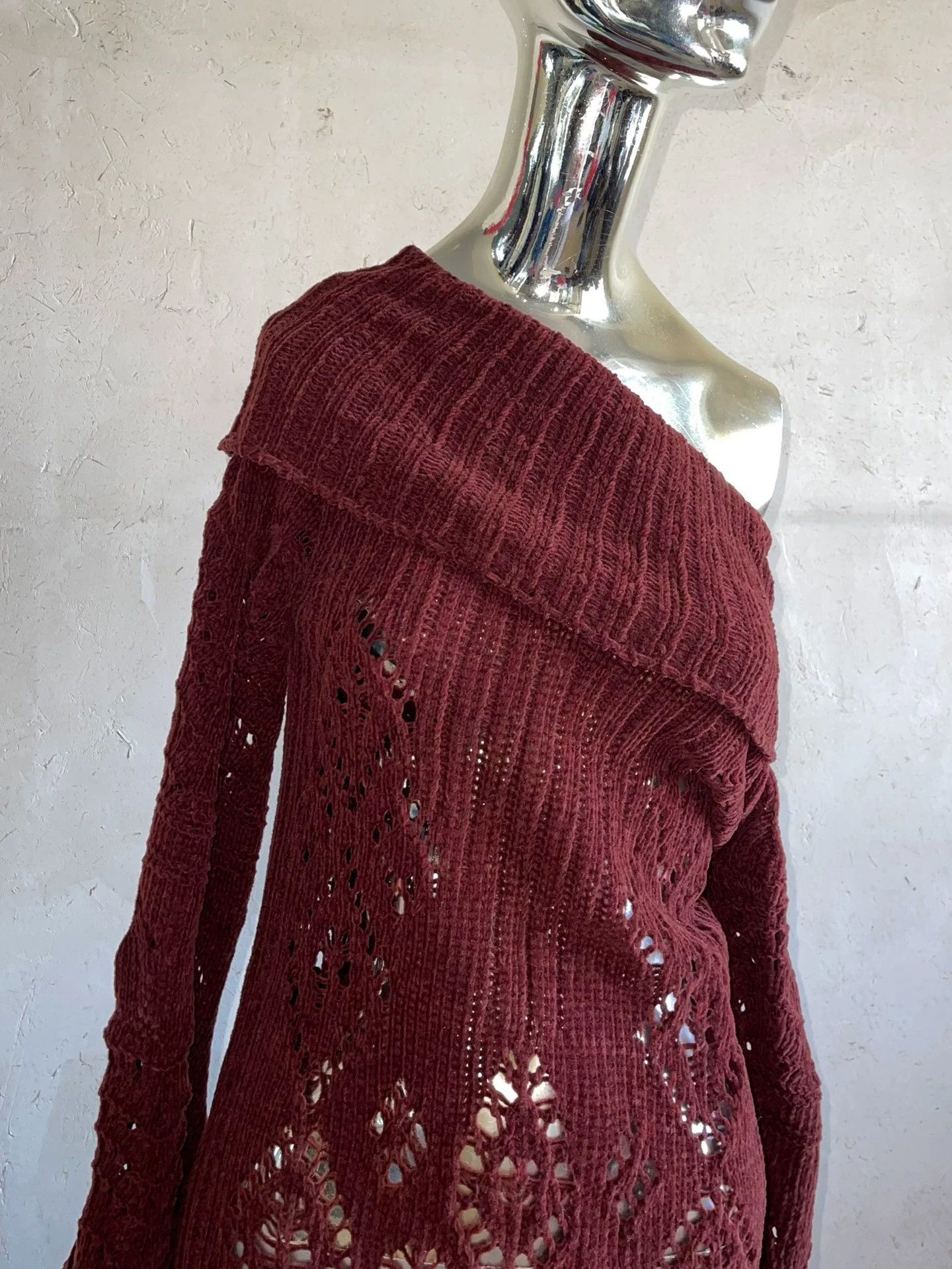 Jean Paul Gaultier JPG Burgundy Cutout Two-Way Collar/One-Shoulder Knit Dress S Size S / US 4 / IT 40 - 2 Thumbnail