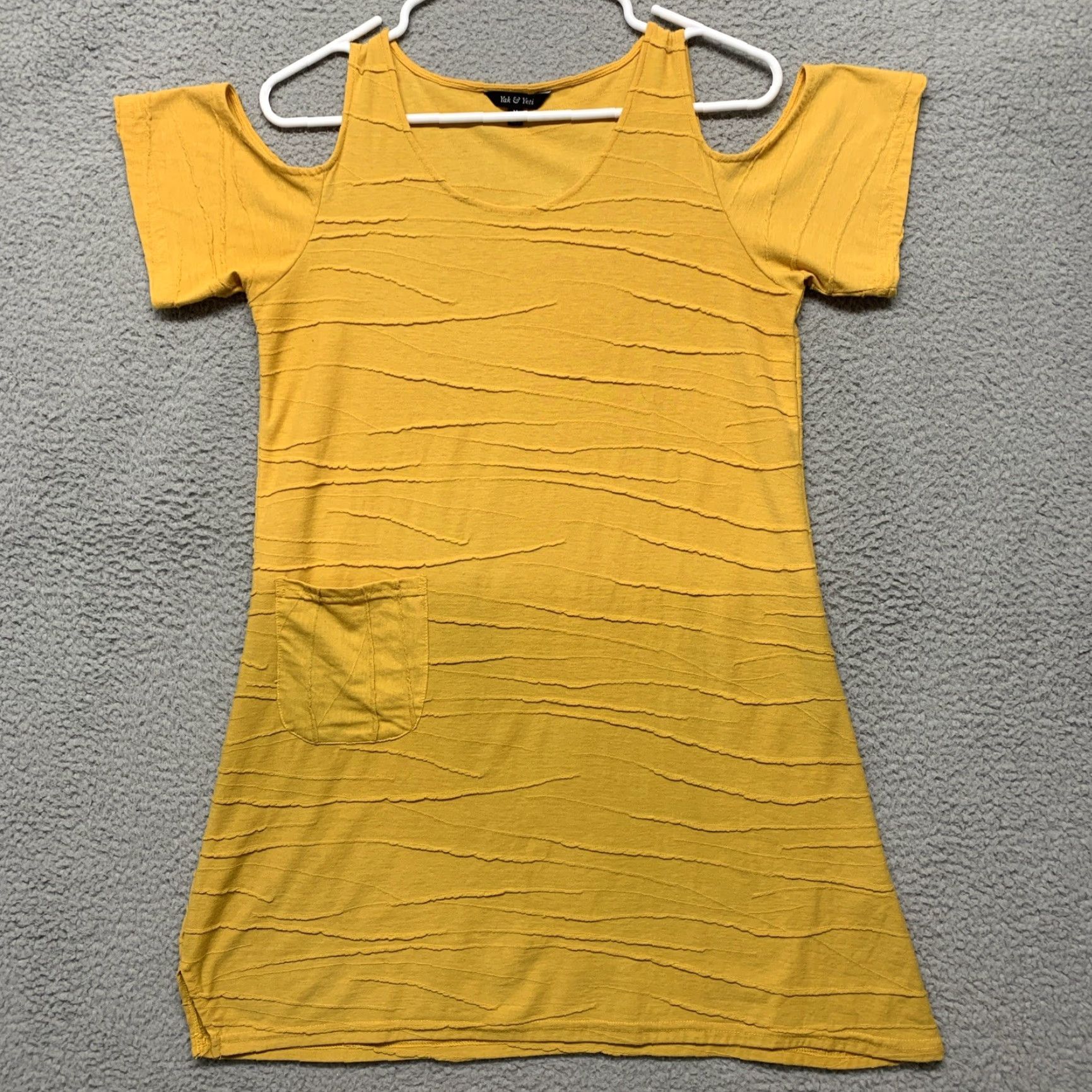 Yeti Yak & Yeti Women’s Dress Mustard Color Sz M 3” Side Slit 1 Pocket Drop Shoulder Casual Summer Knee Length Shirt Womens Size M / US 6-8 / IT 42-44 - 2 Thumbnail