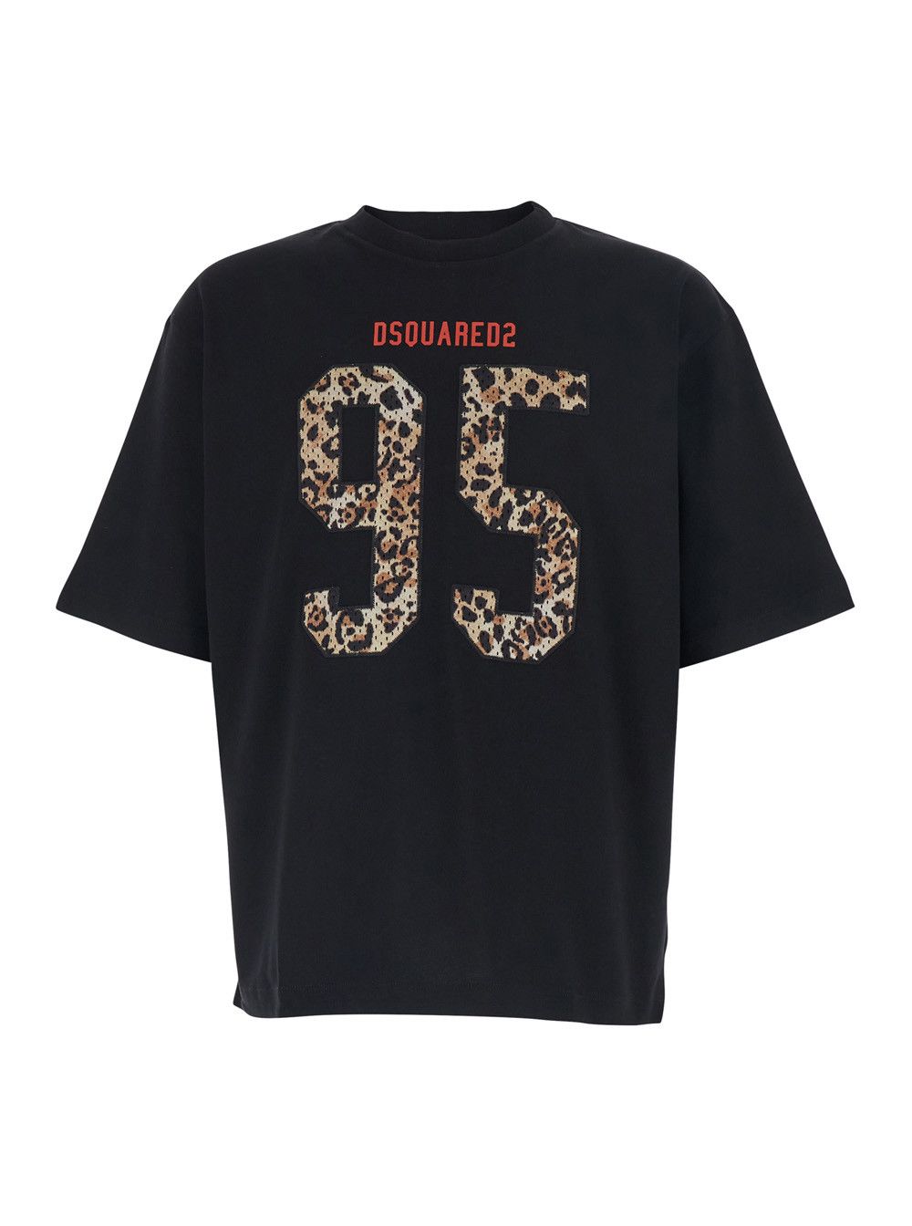 Black Crewneck T-Shirt with Maxi Logo on the Front in Cotton Man