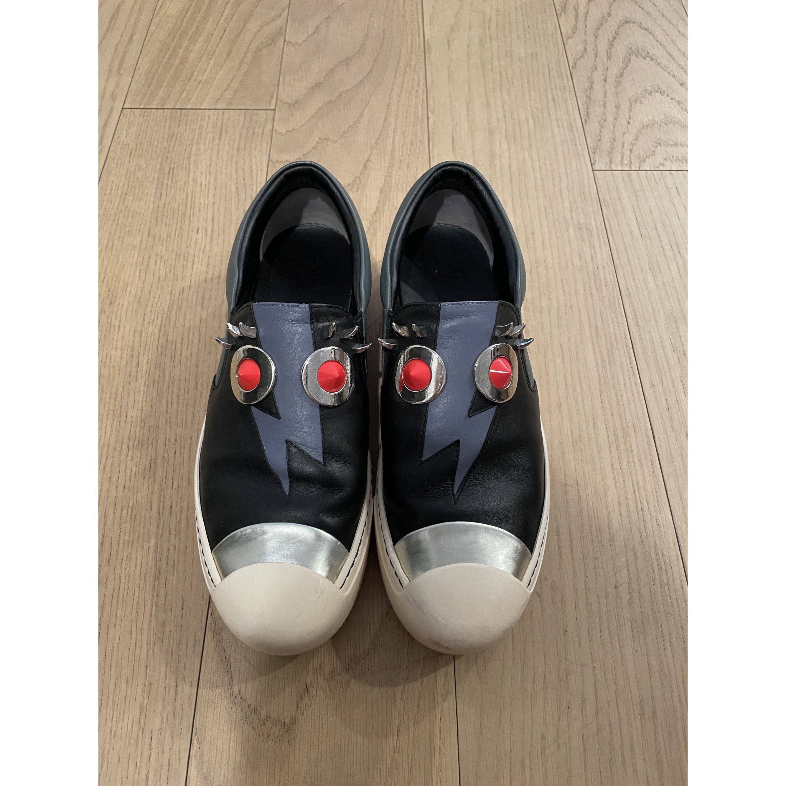 Fendi Fendi Black Leather Slip-On Sneakers With Lightning Bolt Des Size US 7 / EU 40 - 1 Thumbnail
