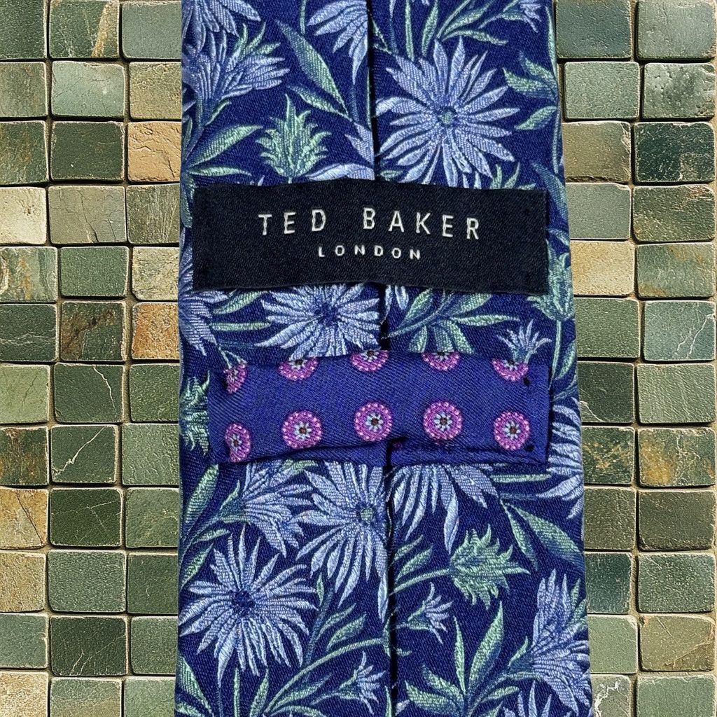 Ted Baker London Tie Blue Floral Silk Designer Necktie 59” Men’s, Men's