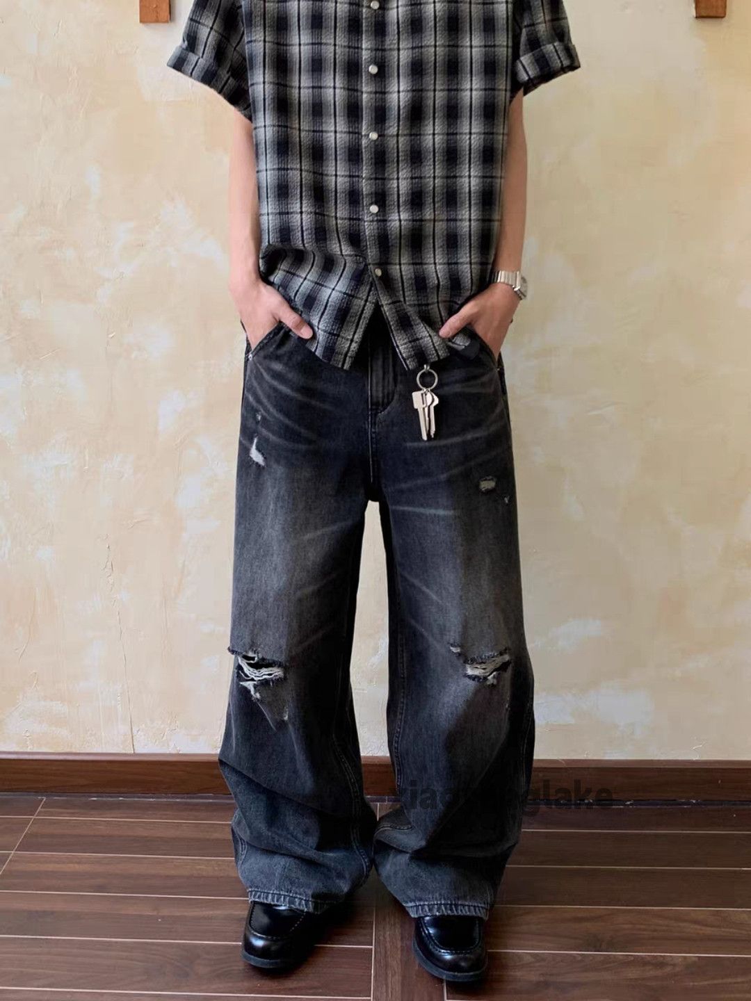 Jean Custom washed faded loose baggy hiphop ripped jeans Size US 28 / EU 44 - 2 Thumbnail