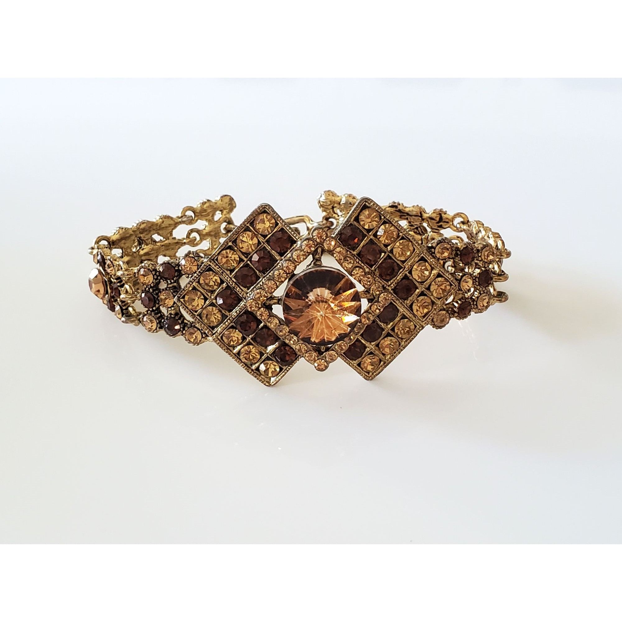 Vintage Vintage Brown and Amber Rhinestone Panel Bracelet Size ONE SIZE - 1 Thumbnail