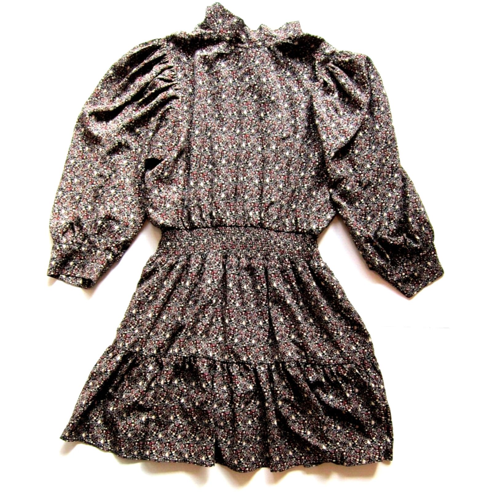 Vintage Living My Best Style Pink Lily Black Brown Pink Floral High Neck Smock Dress L Shirt Dress Women Size L / US 10 / IT 46 - 2 Thumbnail