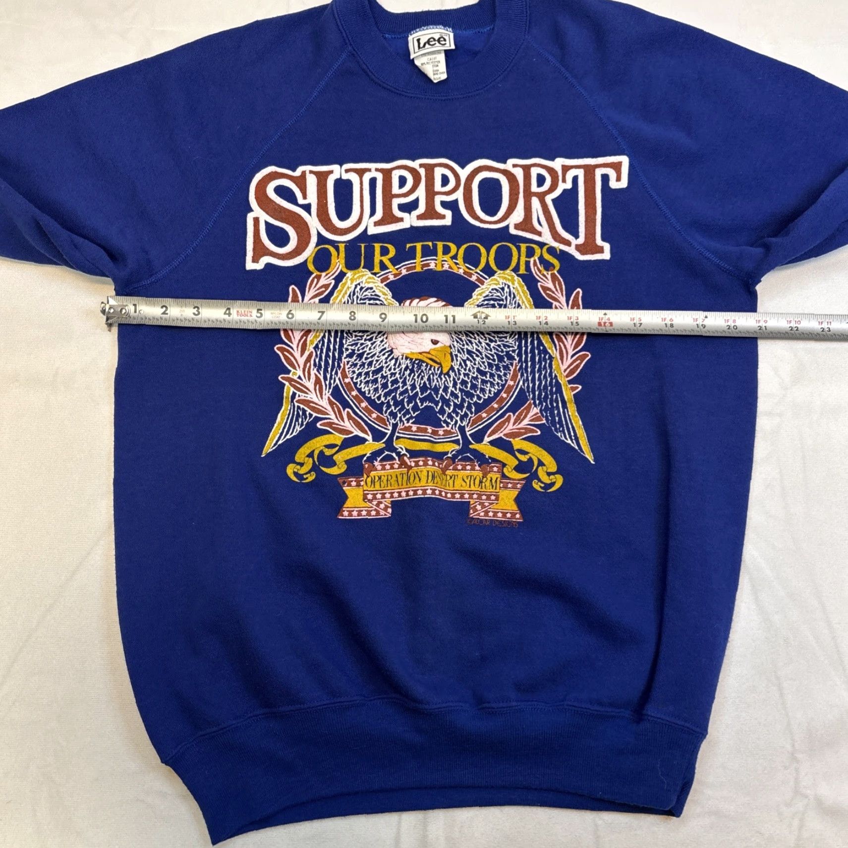 Lee Lee Sports Sweatshirt Crewneck Puff Paint Support Our Troops Desert Storm Men’s Large Blue Size US L / EU 52-54 / 3 - 5 Thumbnail