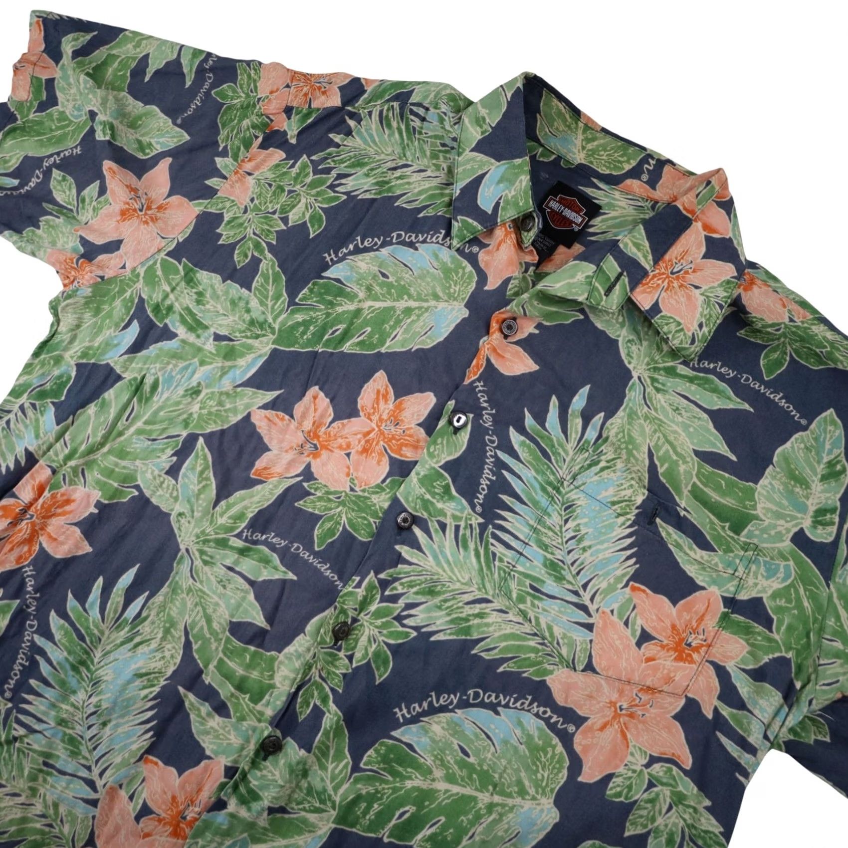 Harley Davidson VINTAGE Harley Davidson Mens XL Floral Hawaiian Button Up Shirt Size US XL / EU 56 / 4 - 2 Thumbnail