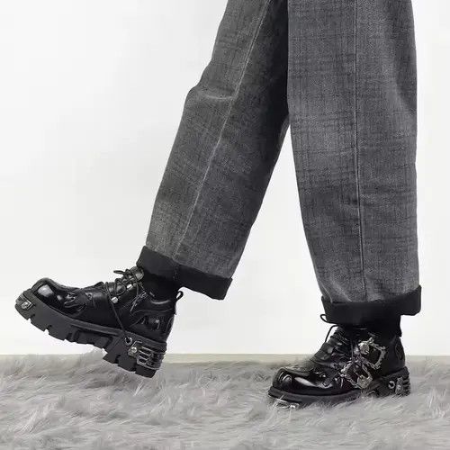 Other Gothic Punk Motorcycle Platform Metal Split Leather Boots Size US 11 / EU 44 - 3 Thumbnail