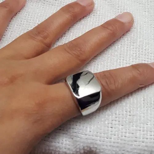 Vintage Silver Biker Style Width Signet Square Ring - 13 RGN-762 Size ONE SIZE - 3 Thumbnail