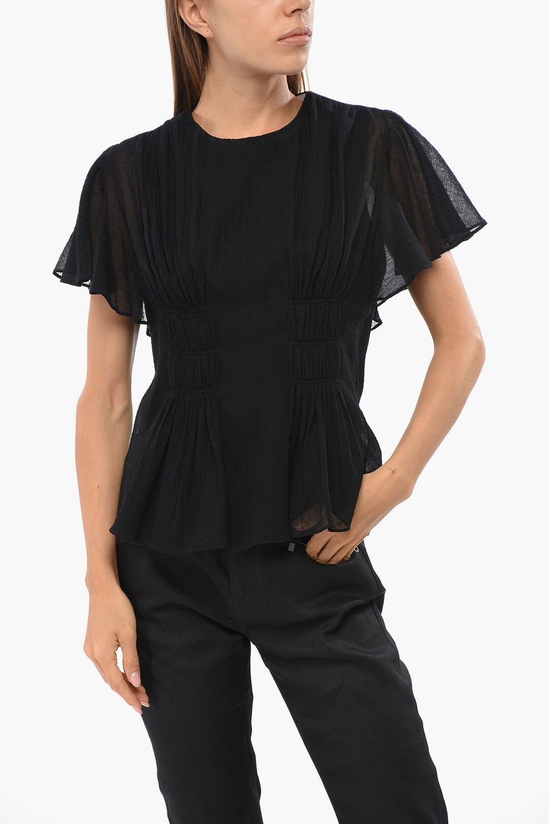 Chloe og1mm1125 Wool Blouse in Black Size S / US 4 / IT 40 - 1 Thumbnail