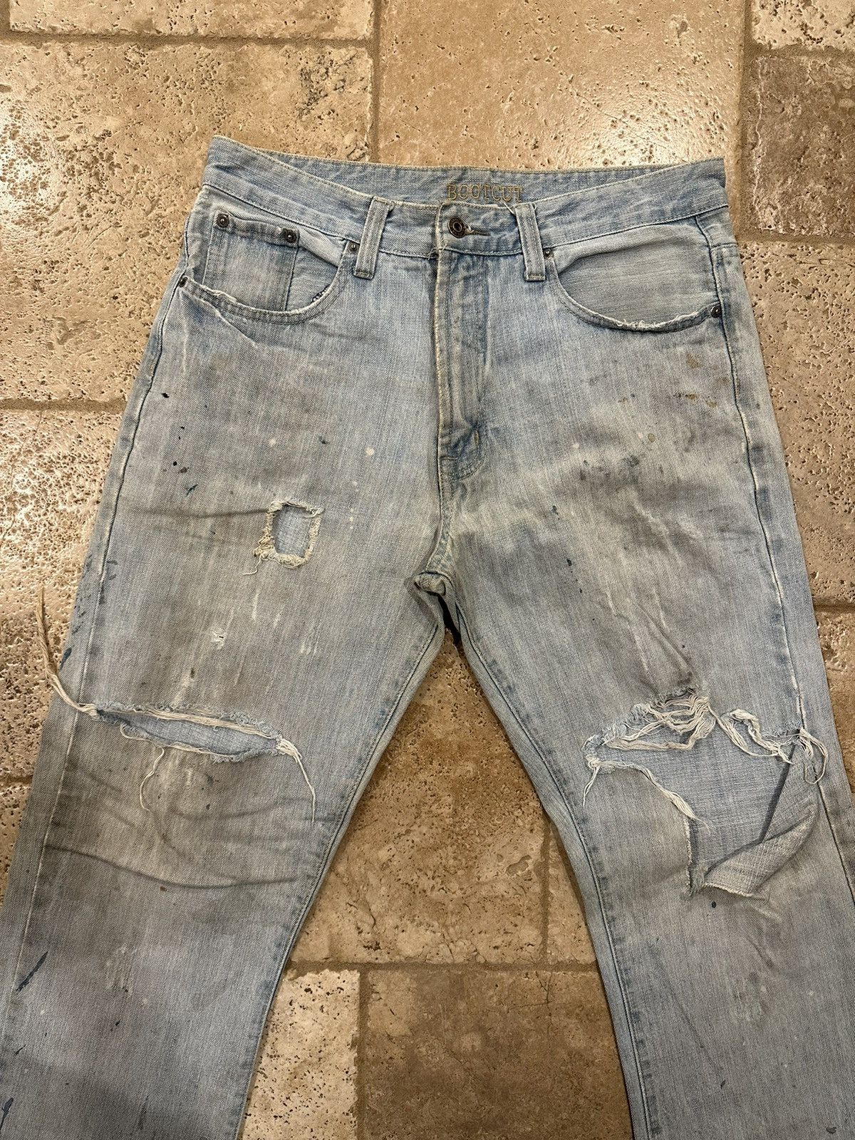 Vintage Vintage Bootcut Flare Trashed Distressed Blue Denim Jeans Size US 32 / EU 48 - 7 Thumbnail