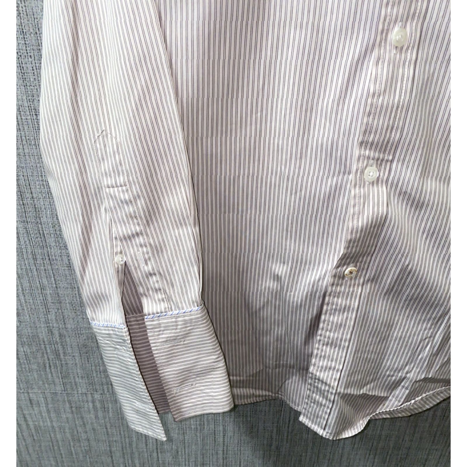 Vintage T.M Lewin Dress Shirt Mens Beige/Gray Striped Long Sleeve Button Front 16 1/2 Size Regular Fully Fitted Womens/N/A Size 42R - 4 Thumbnail