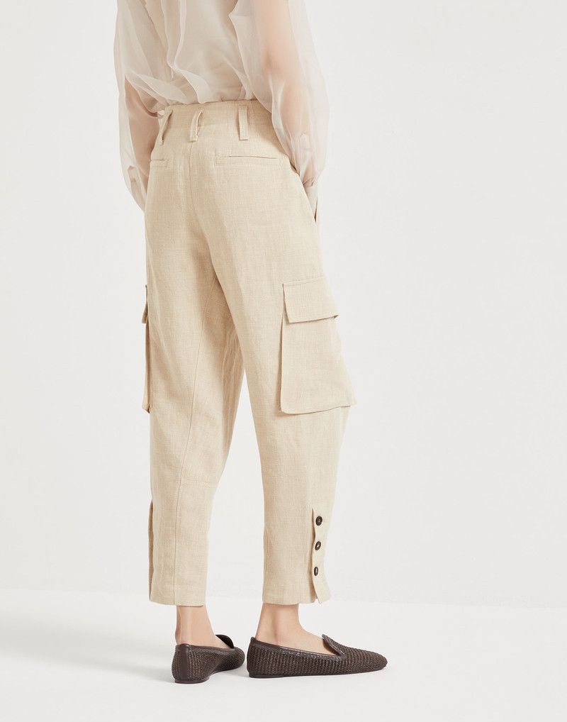 Brunello Cucinelli o1la1rc1a0326 Linen Panama Cargo Trousers in Beige Size 26" / US 2 / IT 38 - 2 Thumbnail