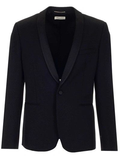 Saint Laurent Paris o1bcso1str0125 Tuxedo Jacket In Grain De Poudre in Black Size US L / EU 52-54 / 3 - 1 Thumbnail