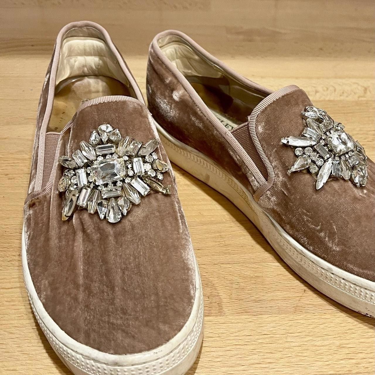 Designer Chic Velvet Slip-On Sneakers with Rhinestone Embellishments Size US 7.5 / IT 37.5 - 1 Thumbnail