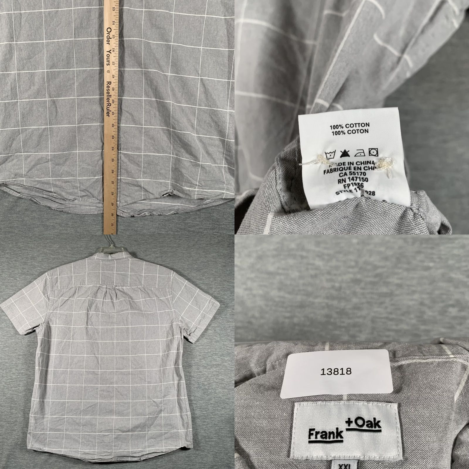 Vintage Frank + Oak Shirt Mens 2XL Gray Check Short Sleeve Button Front Casual Size US XXL / EU 58 / 5 - 8 Thumbnail
