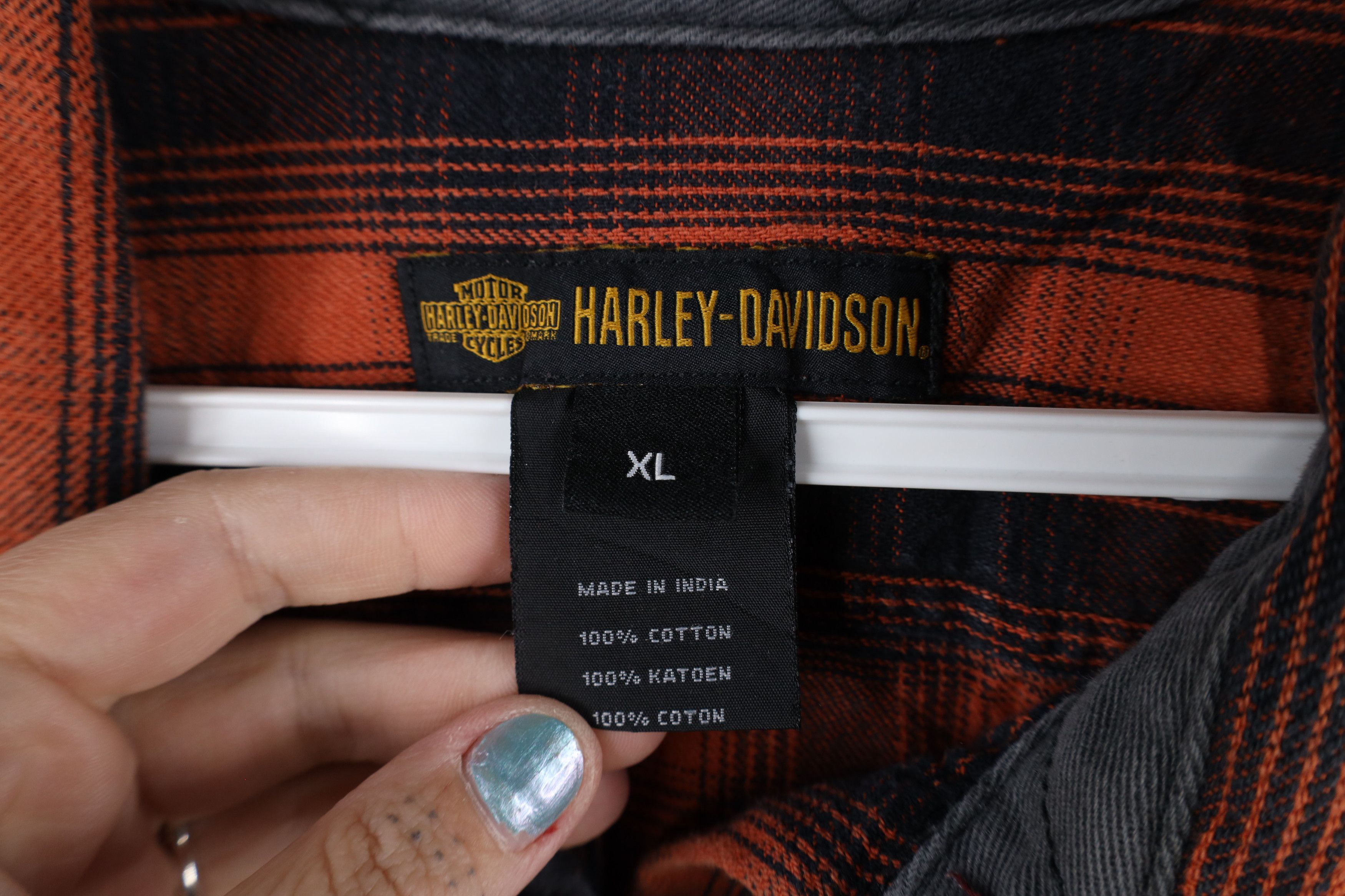 Harley Davidson × Vintage Vintage Harley Davidson Out Collared Flannel Button Shirt Size US XL / EU 56 / 4 - 7 Thumbnail