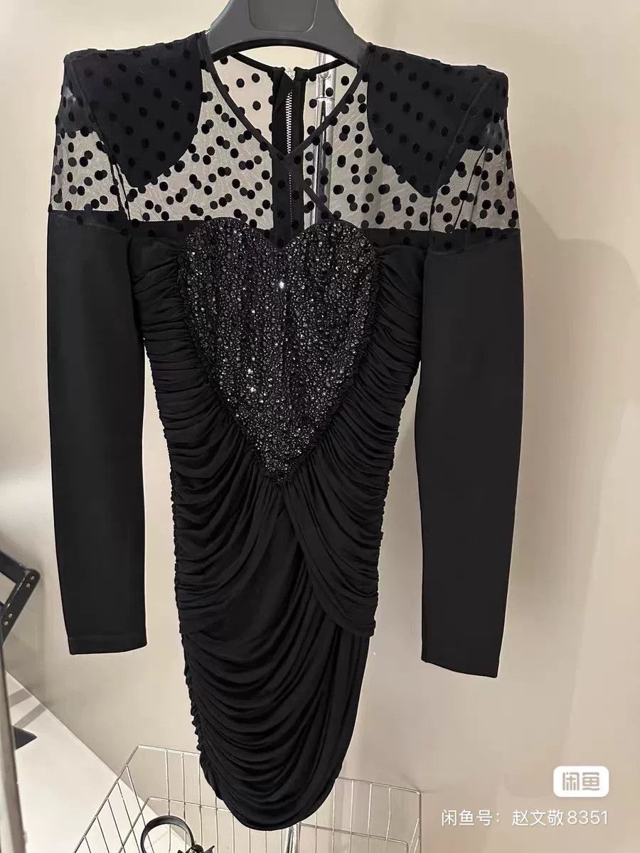 Balmain Balmain Padded Shoulder Heart Black Diamond Dress Size XS / US 0-2 / IT 36-38 - 1 Thumbnail
