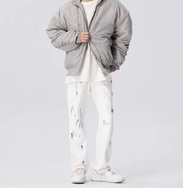 VIBE Retro High Street Splashed Ink Straight Denim Trousers Size US 32 / EU 48 - 1 Thumbnail