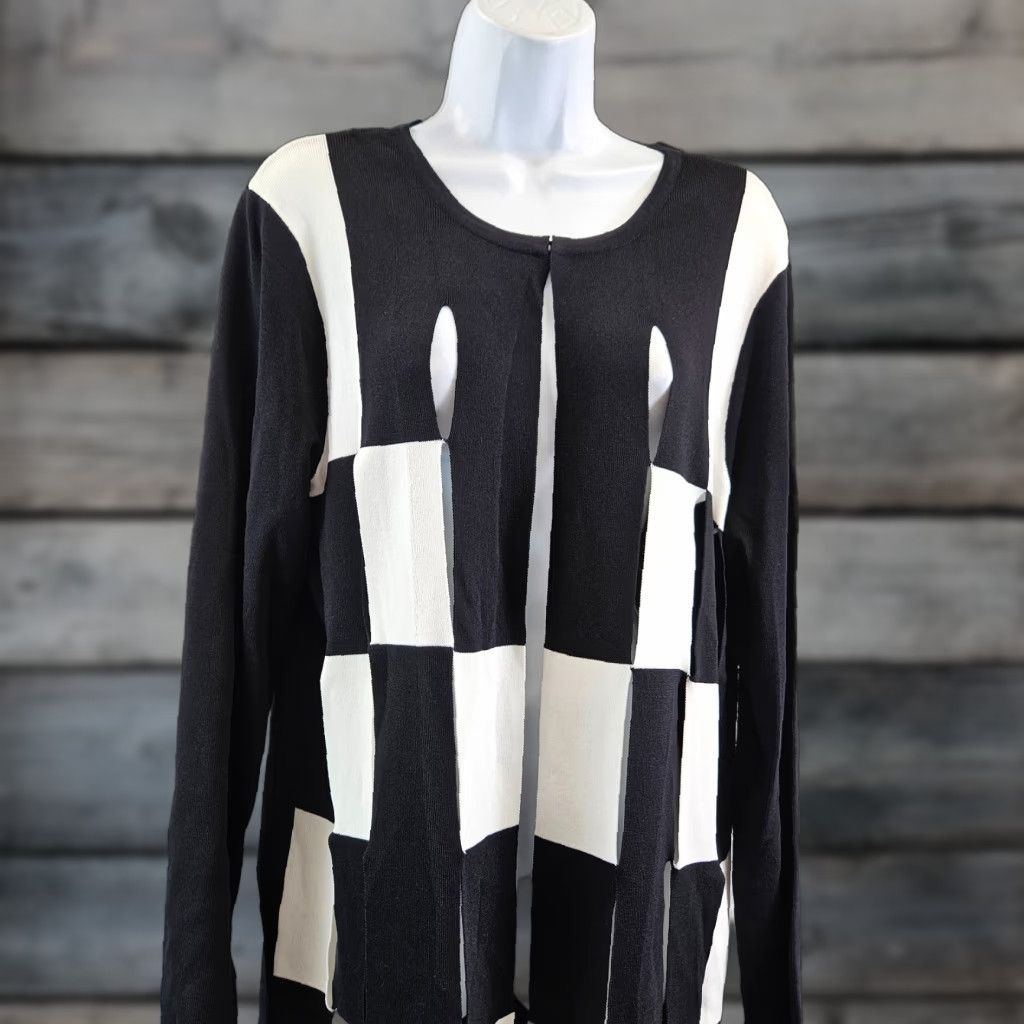 Joseph Ribkoff Joseph Ribkoff Womens Cardigan XL Black White Cut Outs Knit Viscose Lined Sweater Shirt Size XL / US 12-14 / IT 48-50 - 1 Thumbnail