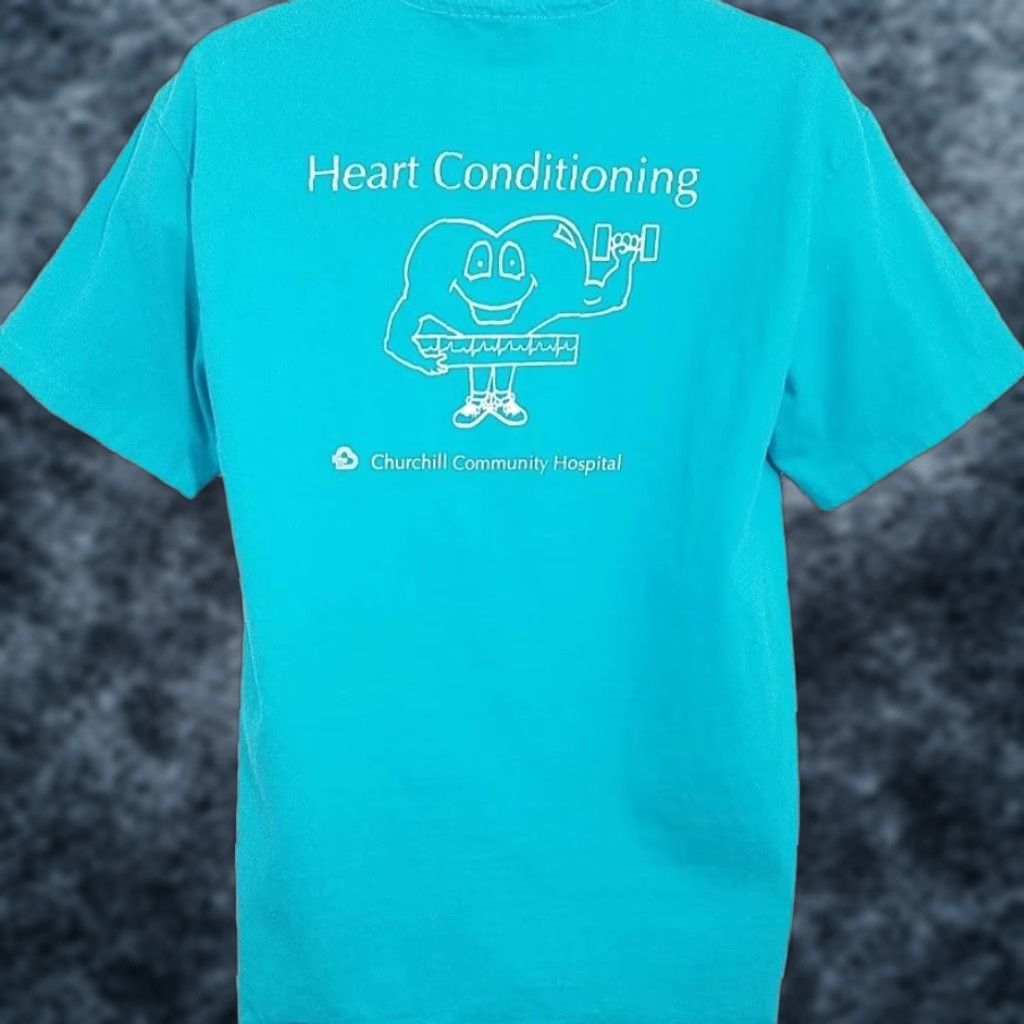 Hanes VINTAGE Hanes T-Shirt Heart Blue 90s Churchill Hospital Made In USA Large Mens Size US L / EU 52-54 / 3 - 1 Thumbnail