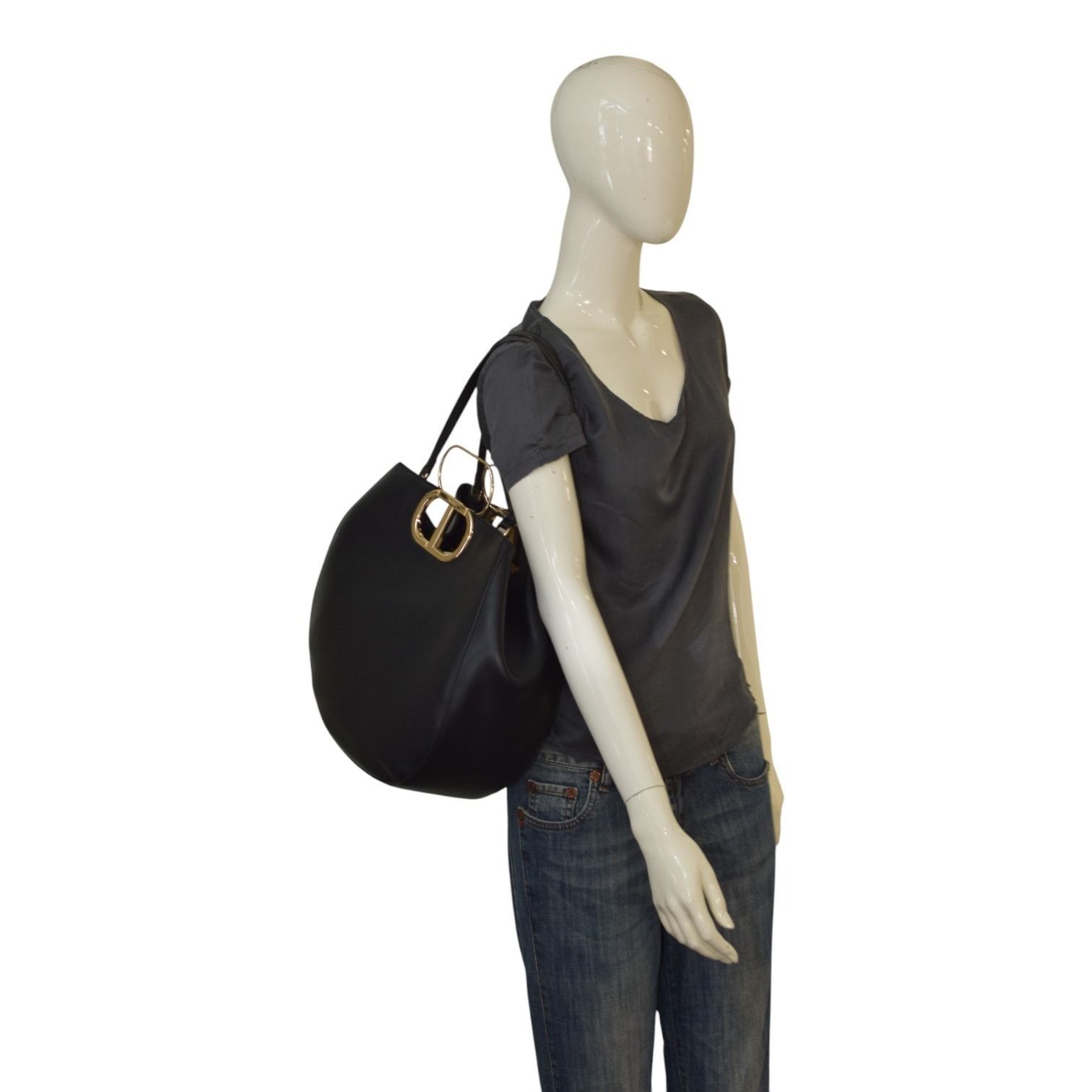 TWINSET Twinset Milano shopper 'Lila' Oval T handle Black Leather To Size ONE SIZE - 17 Thumbnail
