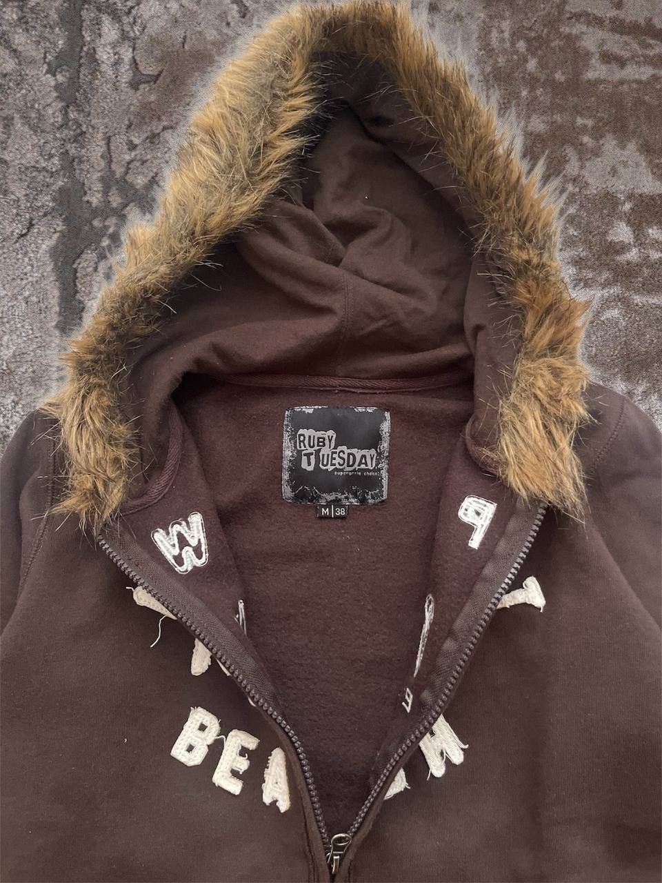 Other Vintage Ruby Tuesday Faux Fur Brown Zip Hoodie Size M / US 6-8 / IT 42-44 - 3 Thumbnail