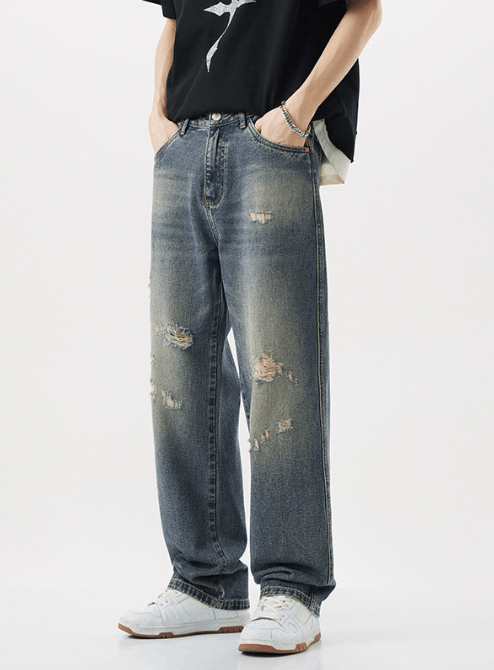 Japanese Brand Japanese retro trend washed distressed loose jeans Size US 32 / EU 48 - 1 Thumbnail