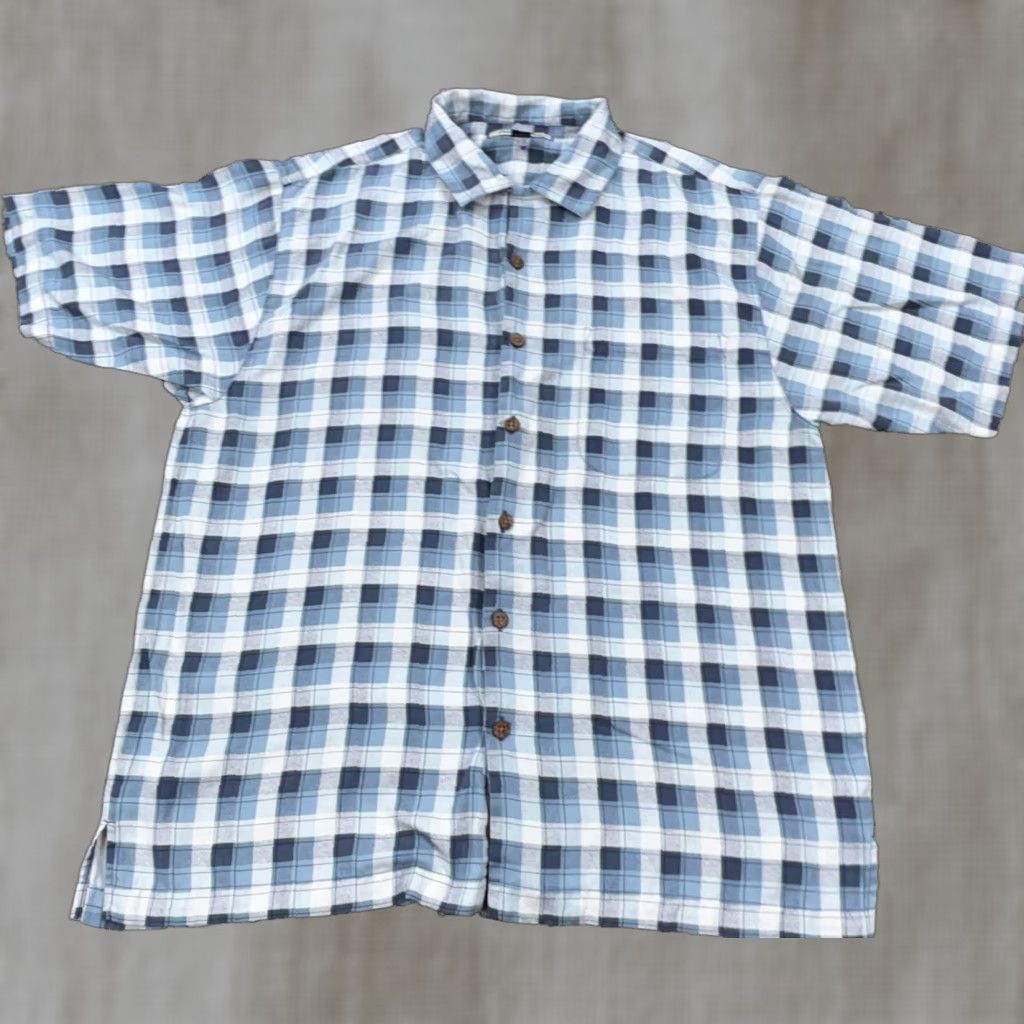 Tommy Bahama Tommy Bahama Shirt Men Medium Blue Plaid Button Up Silk Hawaiian Camp Hula Adult Size US M / EU 48-50 / 2 - 1 Thumbnail