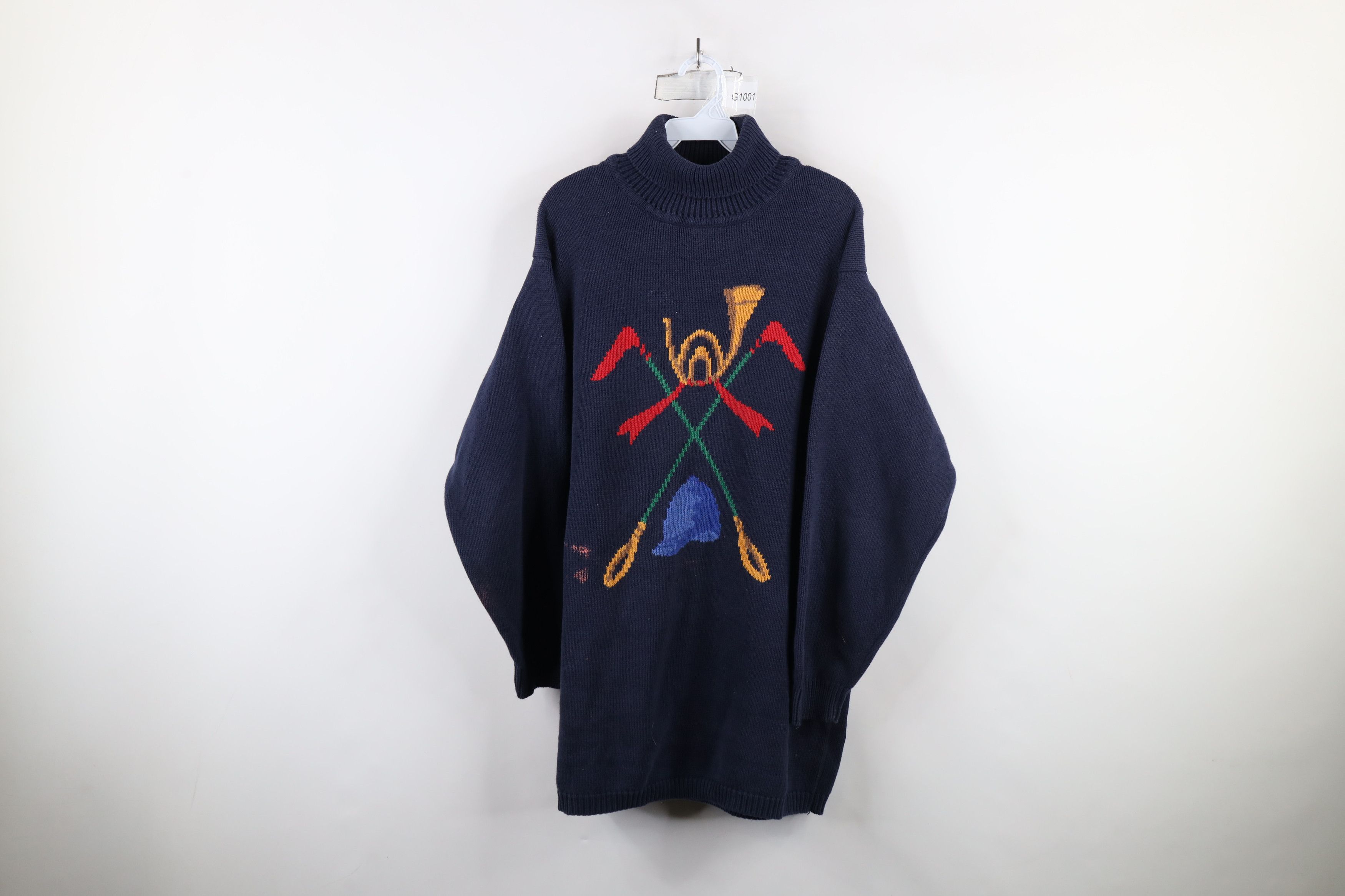 Vintage Vintage 90s Horse Equestrian Polo Turtleneck Tunic Sweater Size XL / US 12-14 / IT 48-50 - 1 Thumbnail