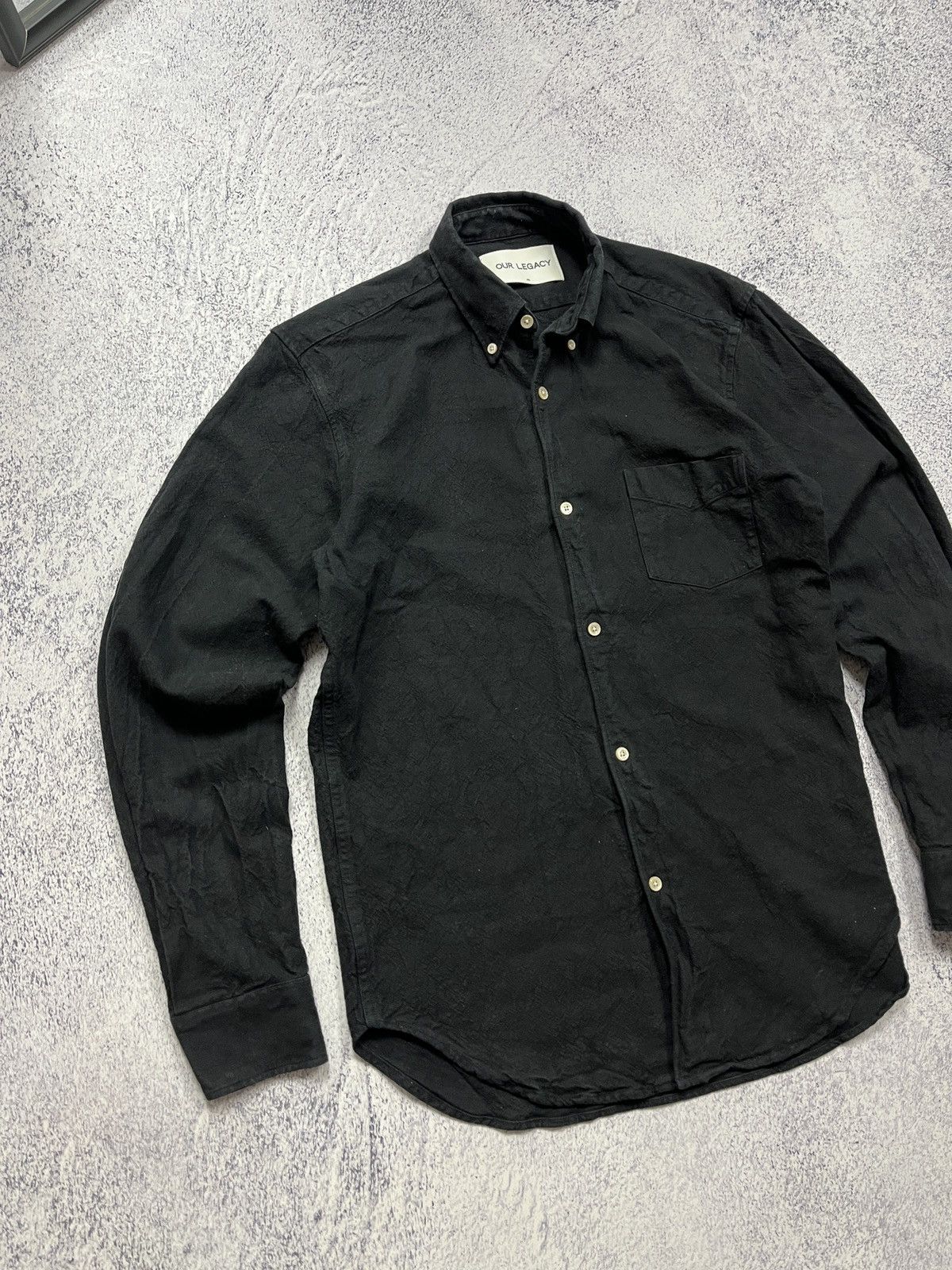 Our Legacy Our Legacy Black Cotton-Linen Overdyed Button Up Shirt Size US M / EU 48-50 / 2 - 5 Thumbnail