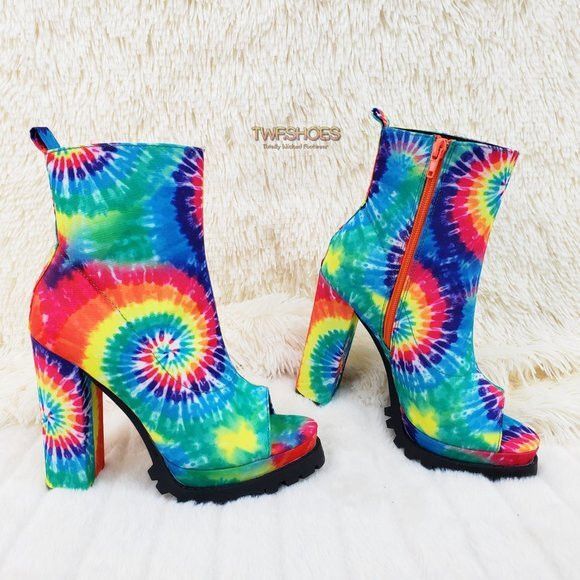 Other Trippin Colorful Tie Dye Open Toe Chunky Platform Heel Ankle Size US 10 / IT 40 - 2 Thumbnail