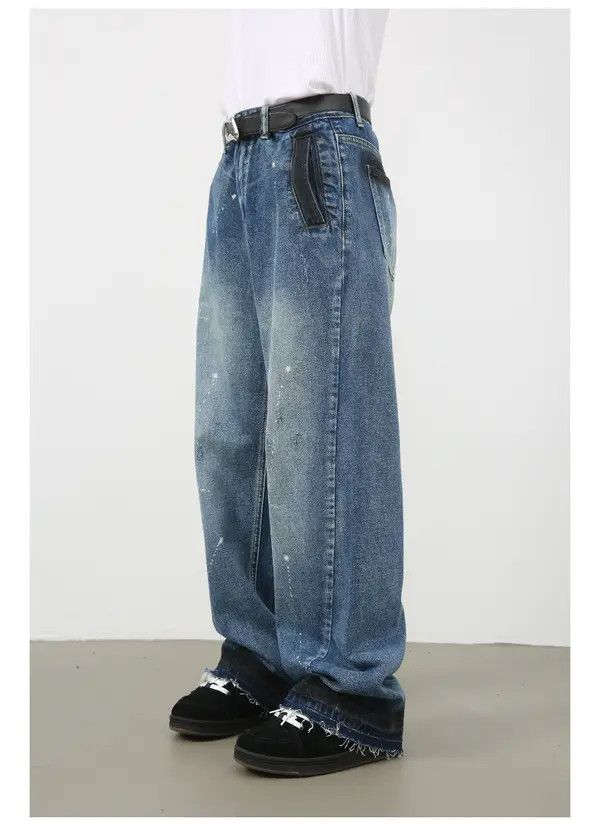 VIBE Men's American street loose raw edge washed wide leg jeans Size US 32 / EU 48 - 4 Thumbnail
