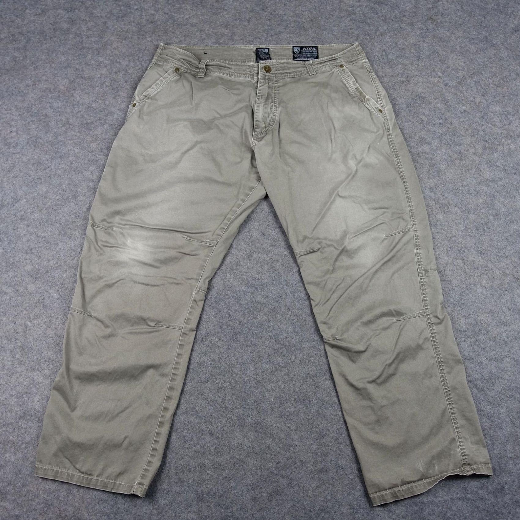 Vintage Kuhl Slackr Pants Mens 38x30 Gray Chino Stretch Articulated Knees Casual Regular Straight Front Pockets 98% Cotton 2% Spandex Size US 38 / EU 54 - 2 Thumbnail