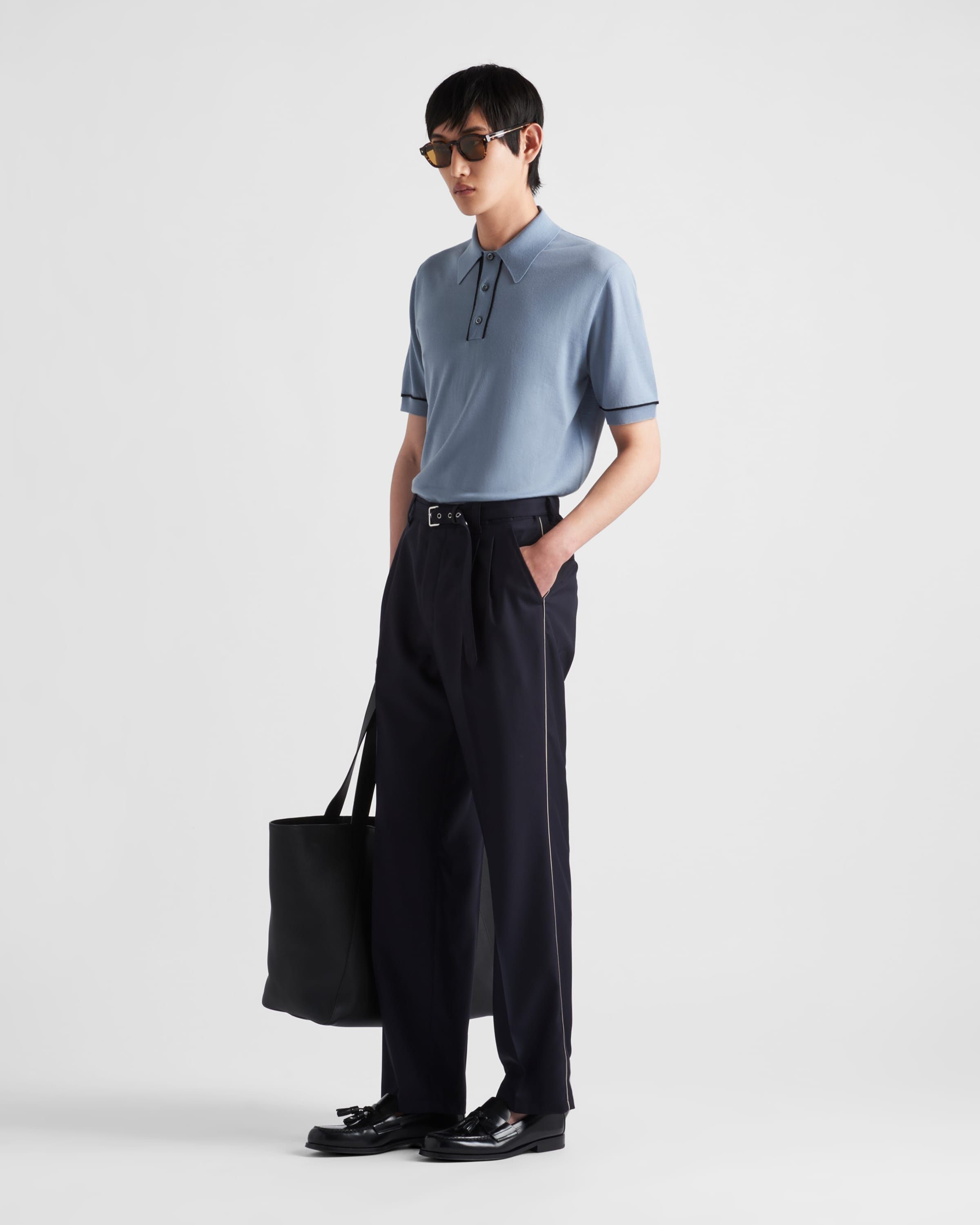 Prada o1bcso1str1025 Superfine Wool Polo Shirt in Blue Size US M / EU 48-50 / 2 - 2 Thumbnail