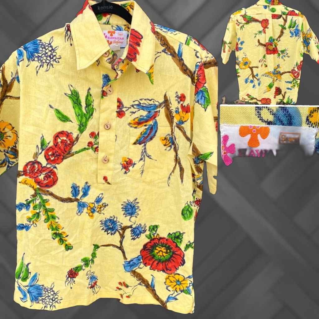 VINTAGE Sears Hawaiian Fashions Pullover Shirt Men L Hawaiian Floral Short Sleeve Collared Button Multicolor Cotton 100% Vintage