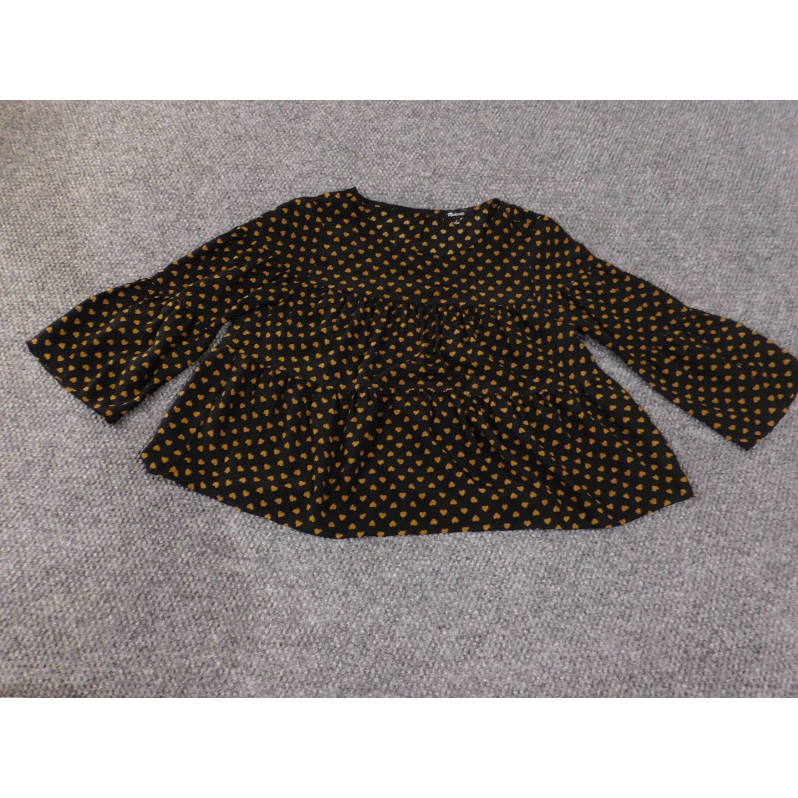Madewell Madewell Blouse Womens Small Black Brown Heart Print Silk Long Sleeve button up Size S / US 4 / IT 40 - 2 Thumbnail
