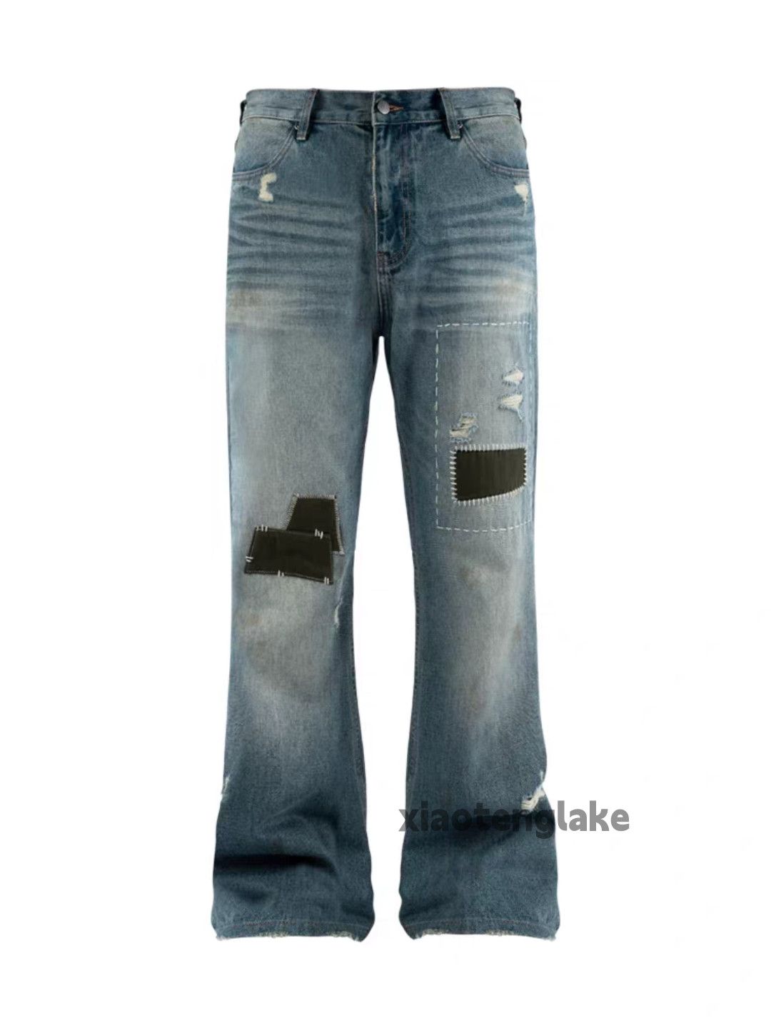 Vintage Unisex washed faded loose baggy skate hiphop patch jeans Size US 32 / EU 48 - 8 Thumbnail