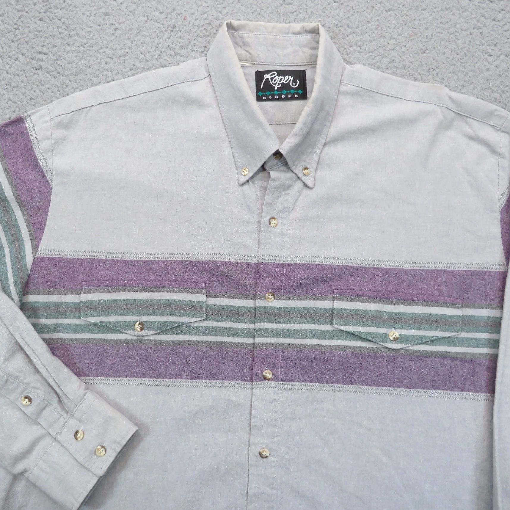 Roper VINTAGE Roper Shirt Mens XL Gray Green Purple Stripe Long Sleeve Western Button Down Shirt Size US XL / EU 56 / 4 - 5 Thumbnail