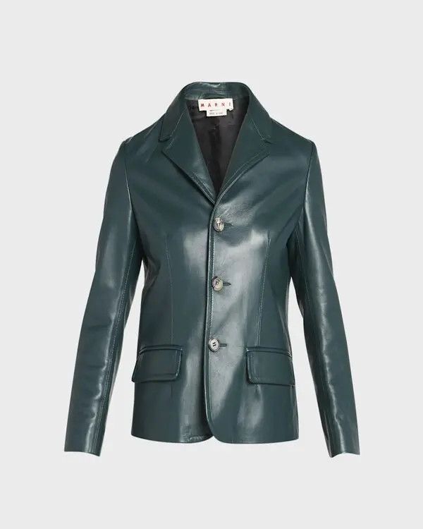 Marni oc11z0525 Lambskin Leather Jacket in Green Size S / US 4 / IT 40 - 1 Thumbnail