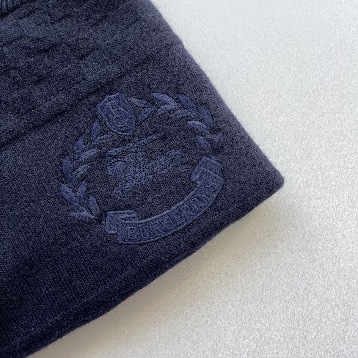 Burberry × Vintage Burberrys Vintage 90’s Big Logo Wool Knit Sweater Navy Rare Size US L / EU 52-54 / 3 - 6 Thumbnail