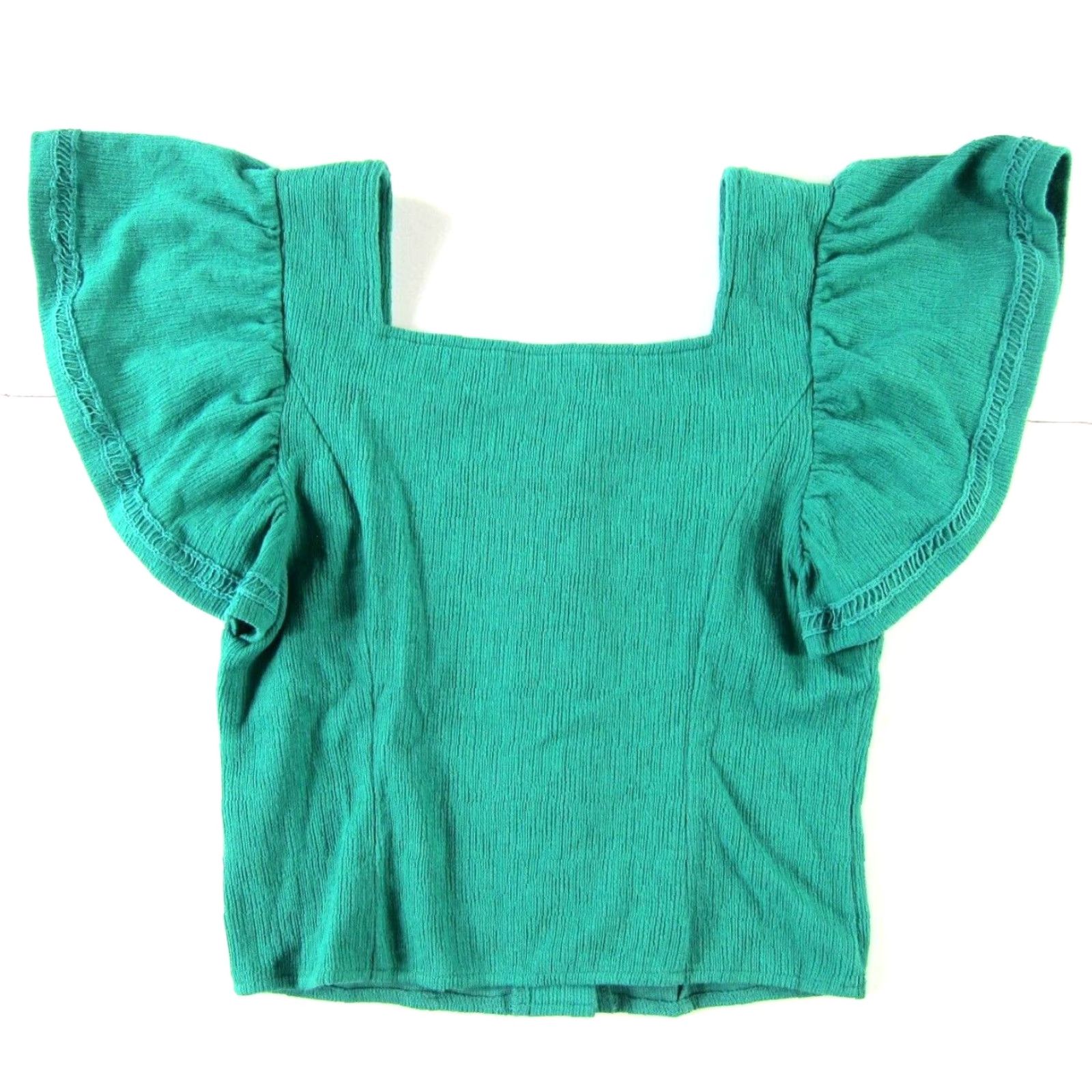 Anthropologie DOLAN Anthropologie Green Square Neck Ruffle Short Sleeve Crop Peasant Blouse XS Size XS / US 0-2 / IT 36-38 - 2 Thumbnail