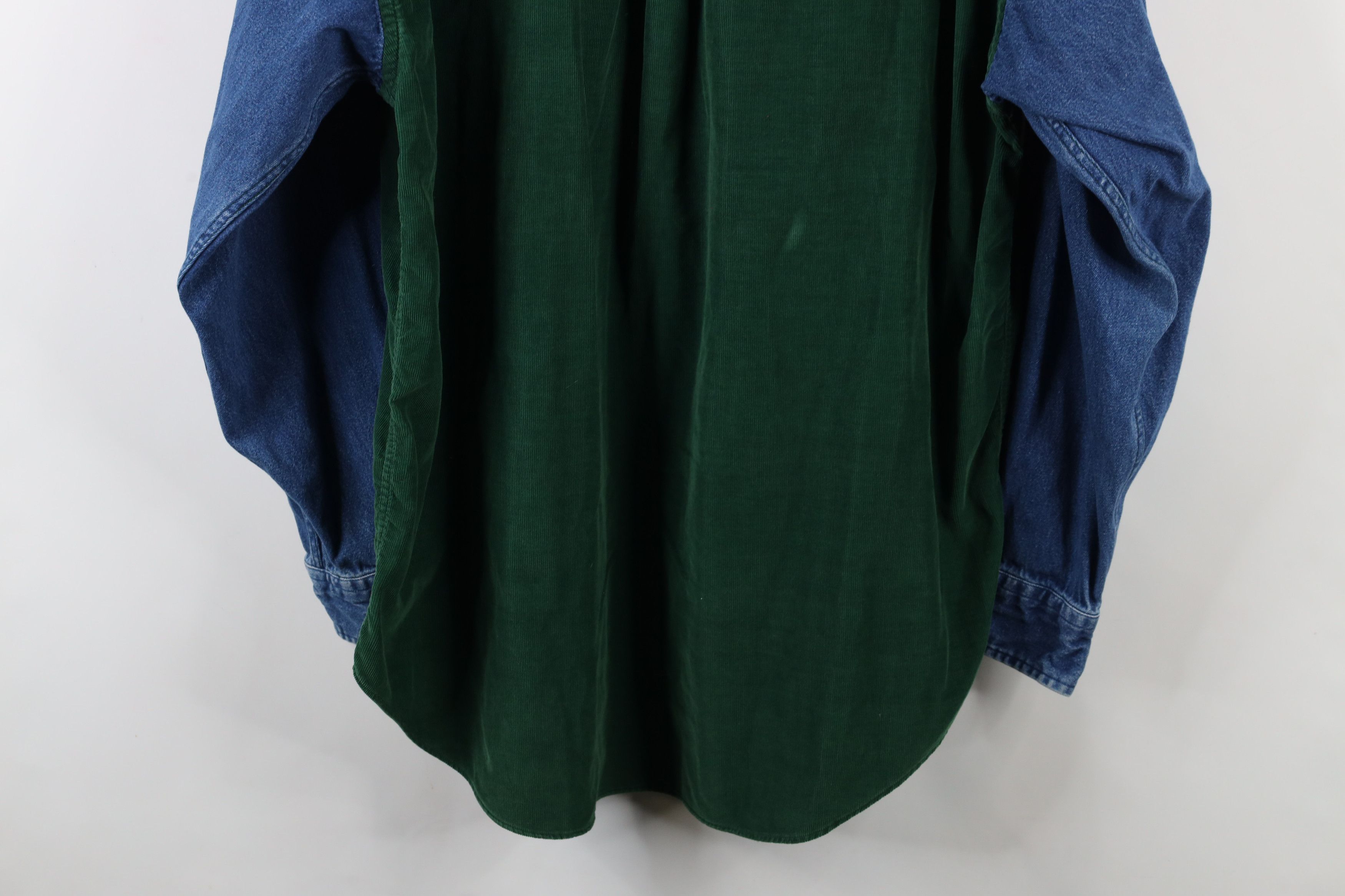 Vintage Vintage 90s Streetwear Block Denim Corduroy Button Shirt Size US L / EU 52-54 / 3 - 11 Thumbnail