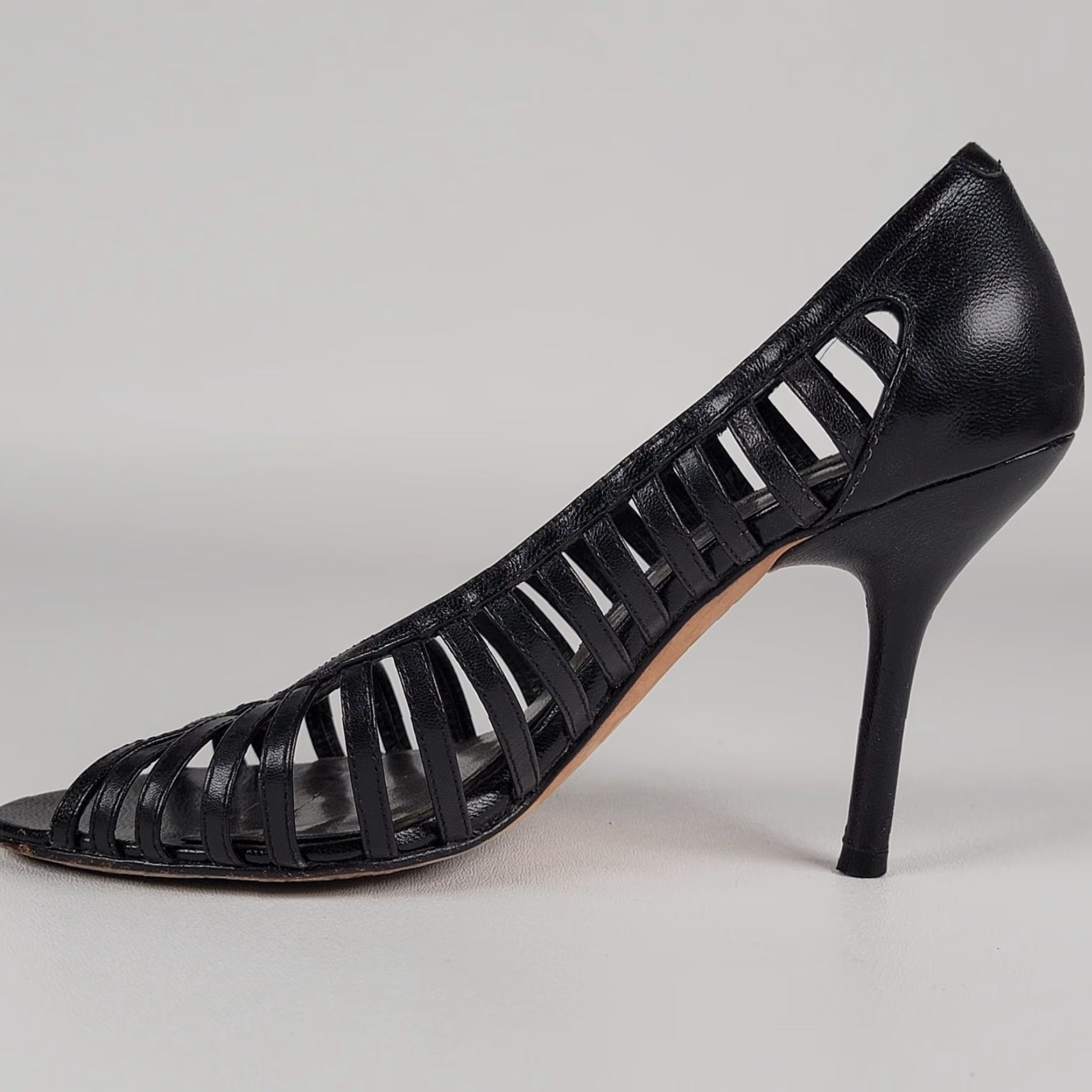 Vintage Steven Black Leather Open Toe Strappy Heels Women's Size 6 M Size US 6 / IT 36 - 5 Thumbnail