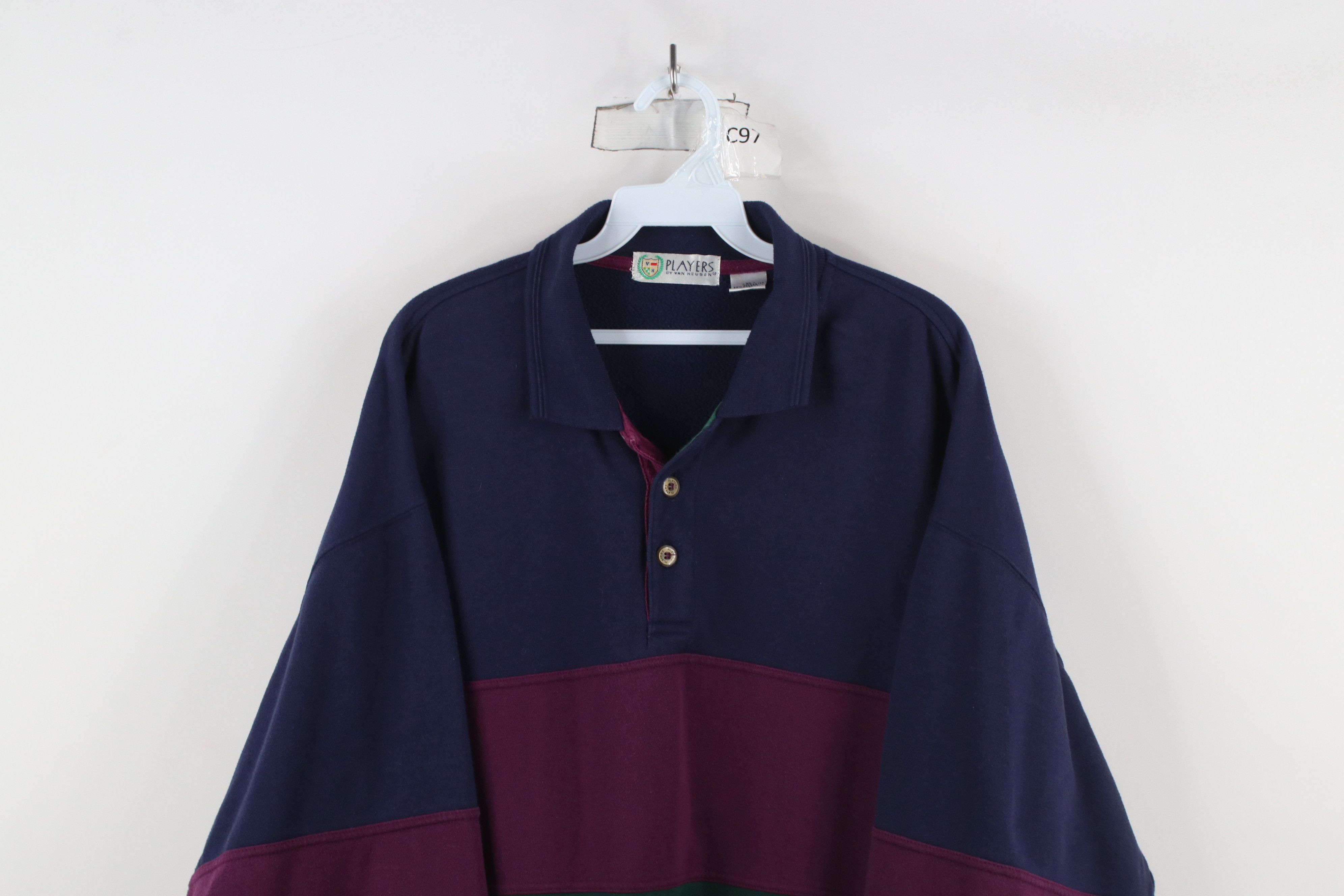 Vintage Vintage 90s Streetwear Block Collared Pullover Sweatshirt Size US XL / EU 56 / 4 - 2 Thumbnail
